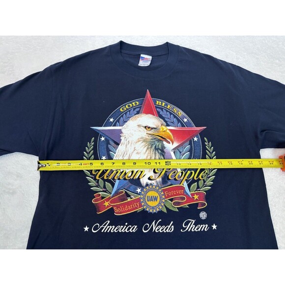 God Bless Union People Shirt Mens Large Double Sided Eagle Flag USA Vintage - Picture 2 of 5